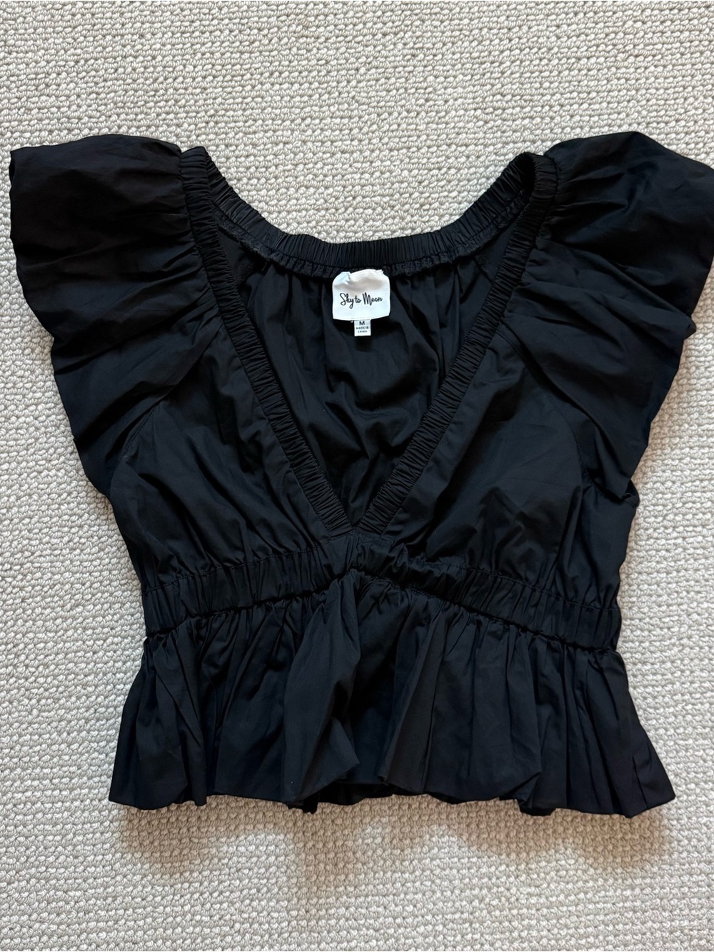 Sky to Moon V Neck Black Blouse